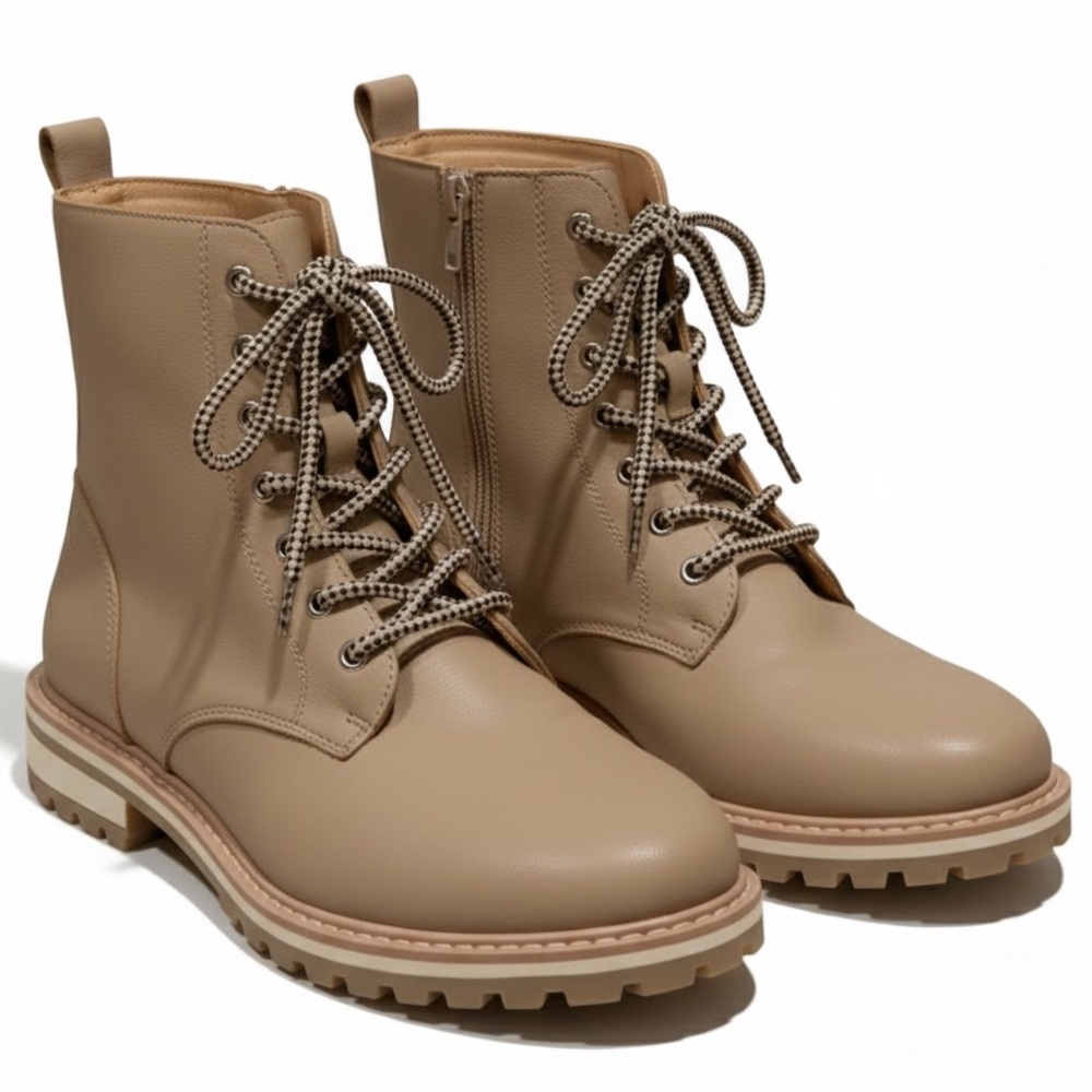 OASIS SOCIETY Women's Tan Lace-Up Ankle Combat Boots Vegan Leather Size 9
